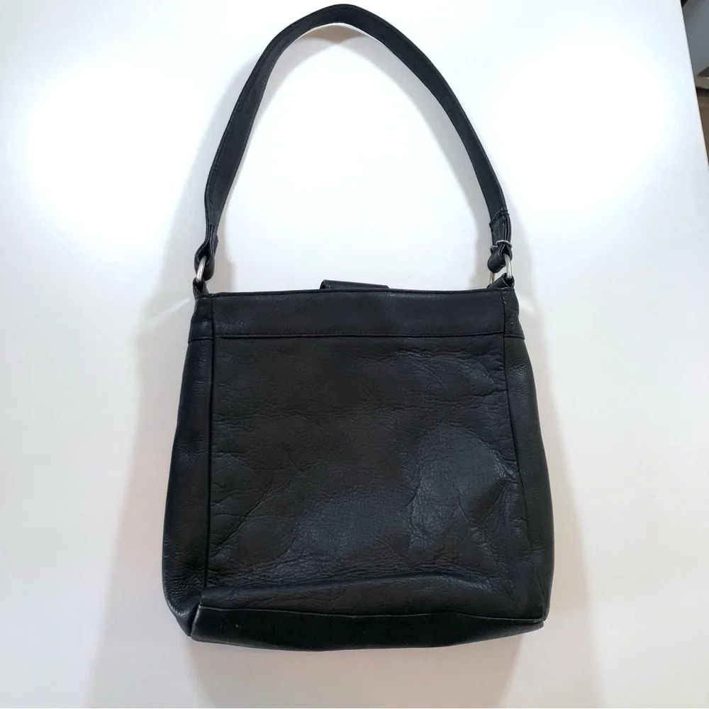 Black Leather Crossbody Bag with Multiple Pockets